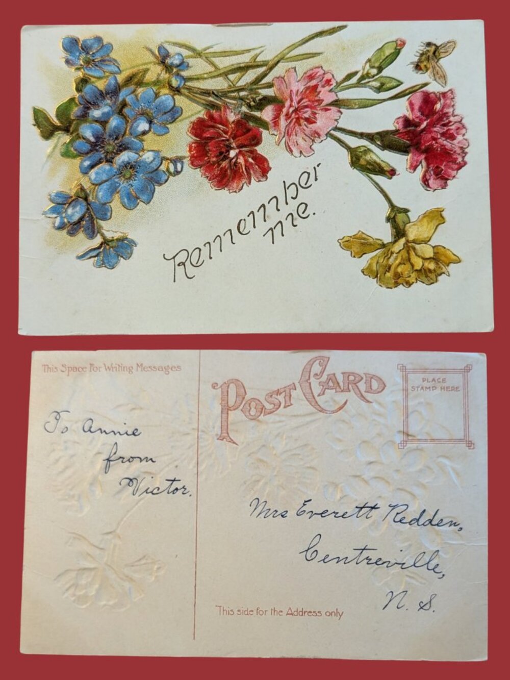 POSTCARD SALE 10/$20 Unposted Embossed "Remember Me" Floral Postcard